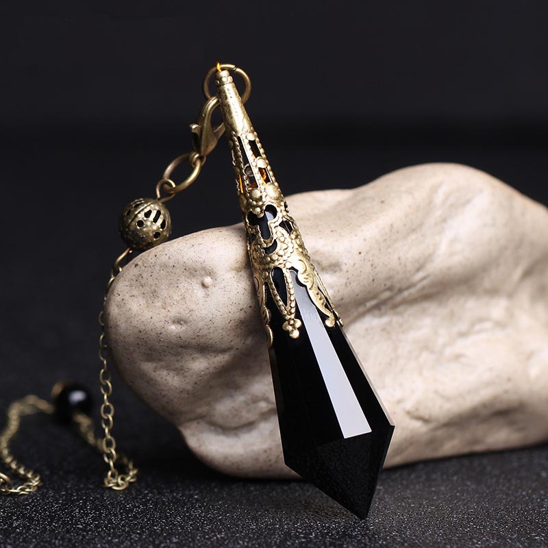 New Natural Black Obsidian Pendulums For Dowsing Reiki Chakra Healing Crystalscharms Necklace filigree Pendant