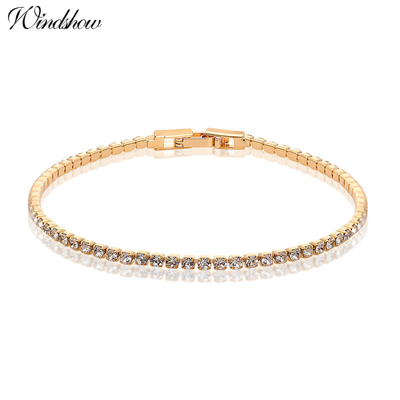 6colors 17+2cm Gold Color Cluster Rhinestone Crystals Slim Tiny Tennis Chain Bracelets Jewelry for Women Girls Pulseira feminina