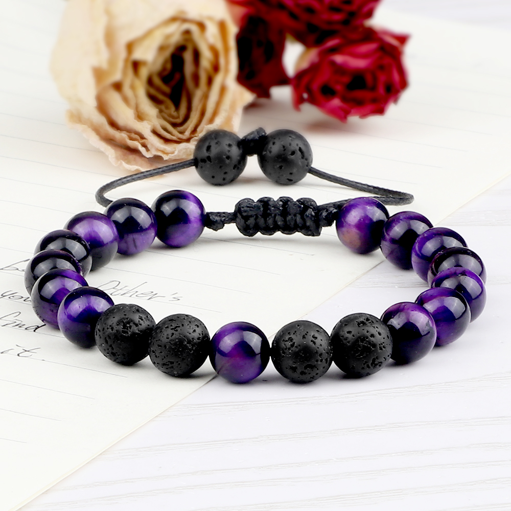 Multicolor Tiger Eye Stone Beads Bracelets Natural Lava Rock Men Women Adjustable Braided Yoga Handmade Jewerly Friendship Gifts