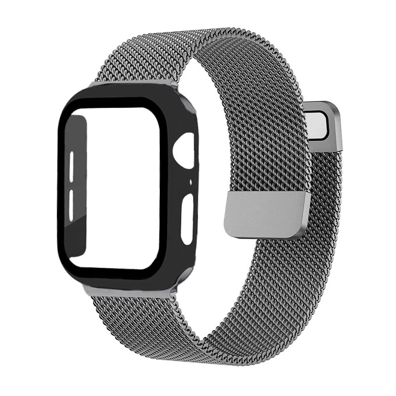 Glass+case+Strap For Apple Watch Band 45mm 41mm 40mm 42mm 44mm Screen Protector Bracelet Magnetic Loop iWatch 5 4 3 6 SE 7 8