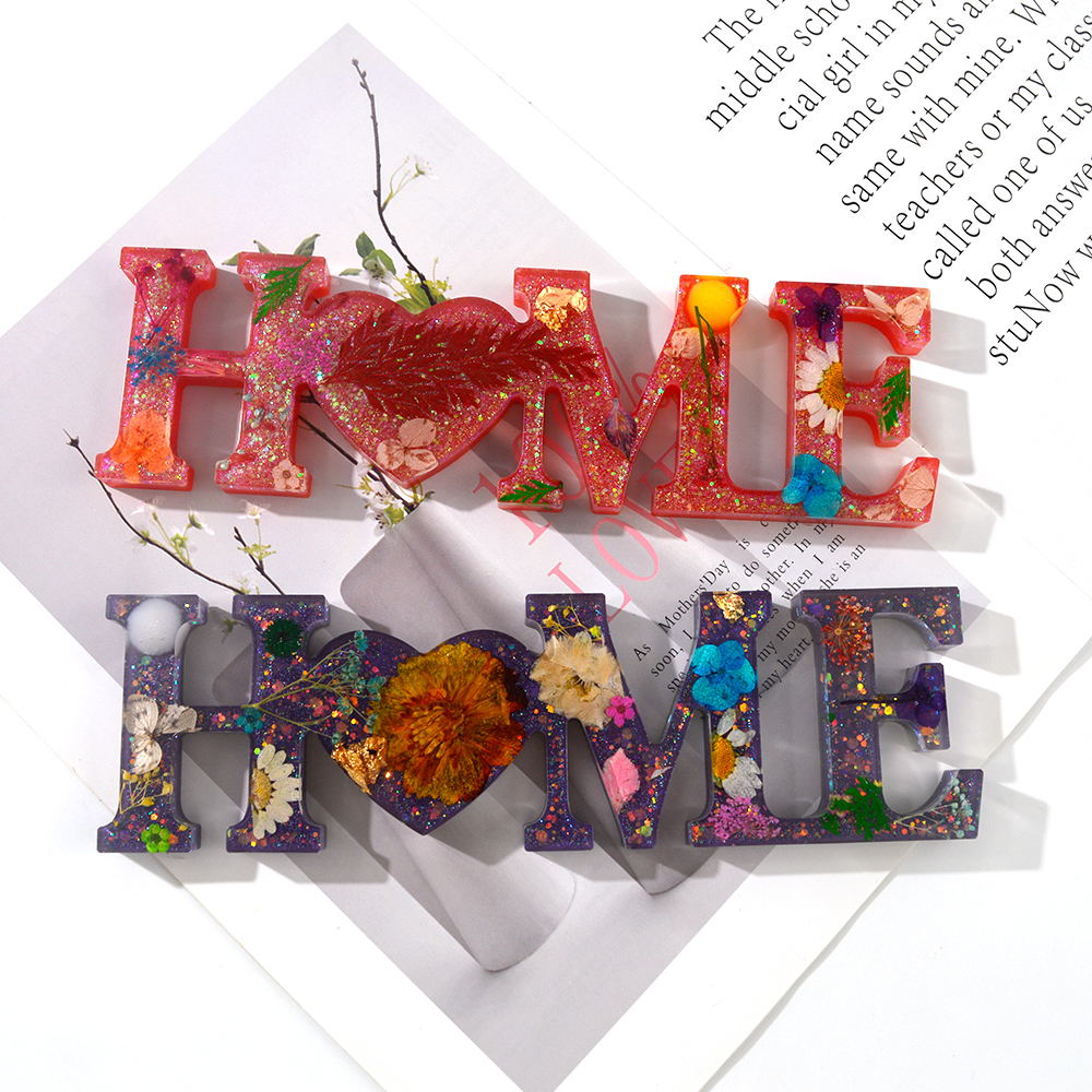 Obverse Reverse Side Moule Resine HOME FAMILY LOVE Shape Letter Resin Mold DIY Crafts Casting Sign Silicone Liquide Pour Moulage