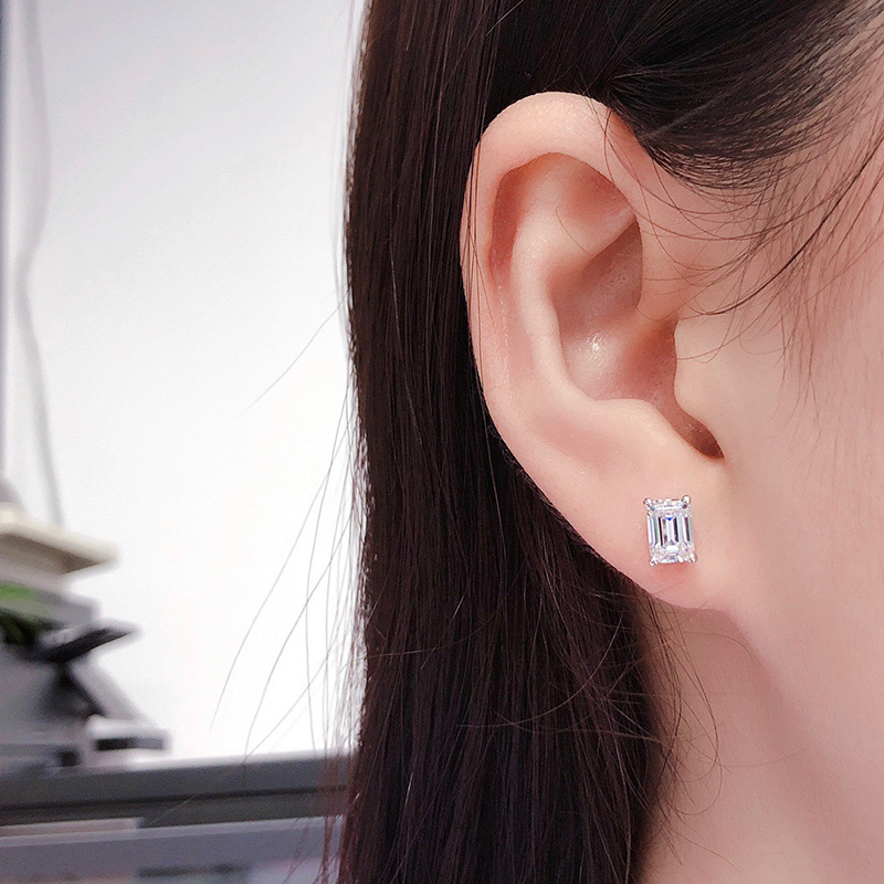 JoyceJelly 0.5-2CT Emerald Cut Rectangle Moissanite Earrings Unisex S925 Sterling Silver Jewelry Classic Ear Studs For Man Women