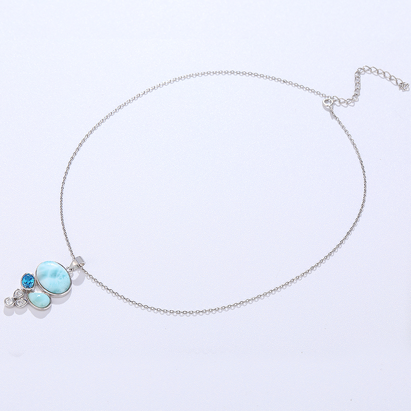 Candy Color 925 Sterling Silver Jewelry Gift Classic Pendant Necklace Natural Precious Larimar Retro Woman Contracted Style