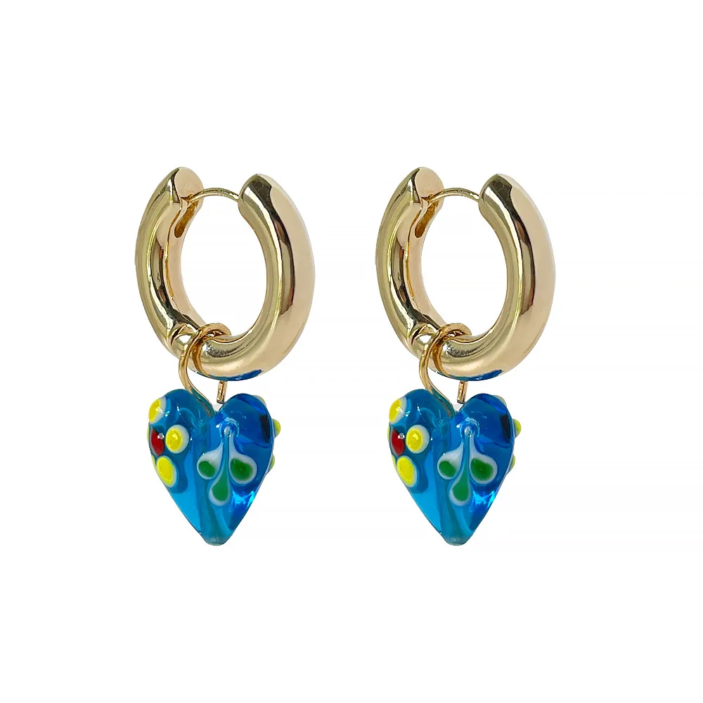 Minar Delicate Cute Polka Dot Love Shaped Gold Hoop Earrings for Women Candy Color Coloured Glaze Heart Huggie Earring Brincos