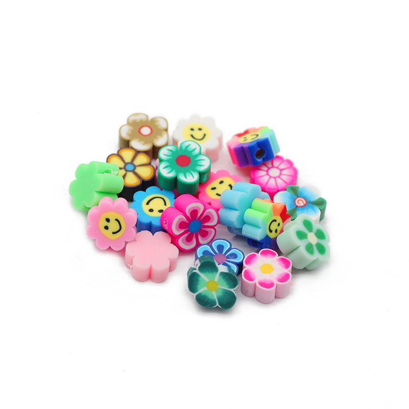 50pcs Mix Color Flower Smile Polymer Clay Bead Spacer Loose Beads For Jewelry Making DIY Bohemian Bracelet Necklace Accessories