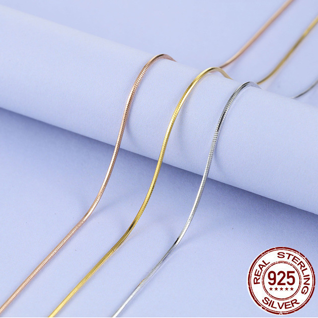 Solid 925 Sterling Silver 1mm Snake Chain Necklace for Women Men,Silver /Gold Fine Jewelry Chain Fit Pendant 40/45/50/55/60/70cm