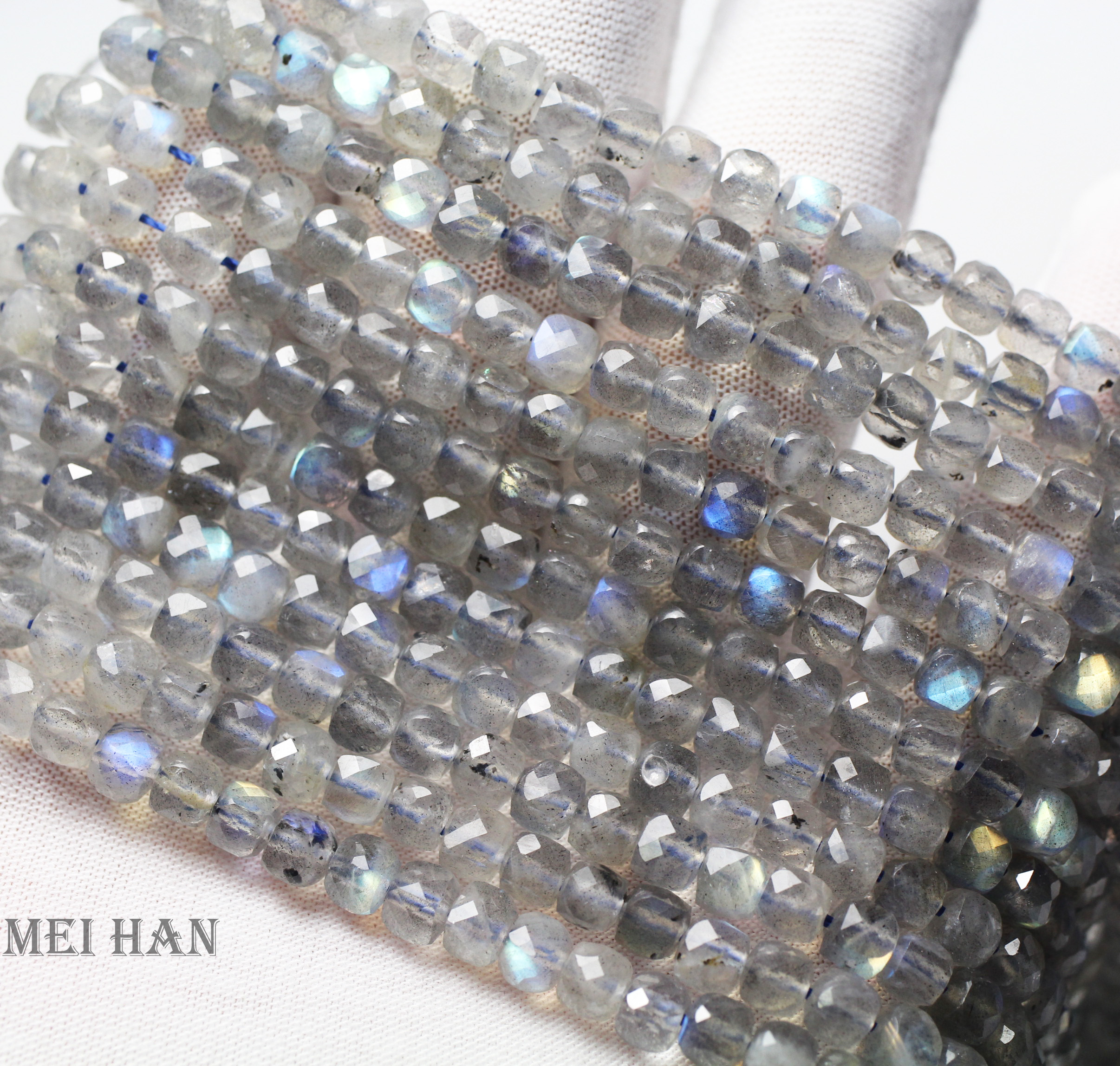 Meihan Natural A+ Labradorite Faceted Cube loose 4.2mm beads for jewelry making design gift DIY