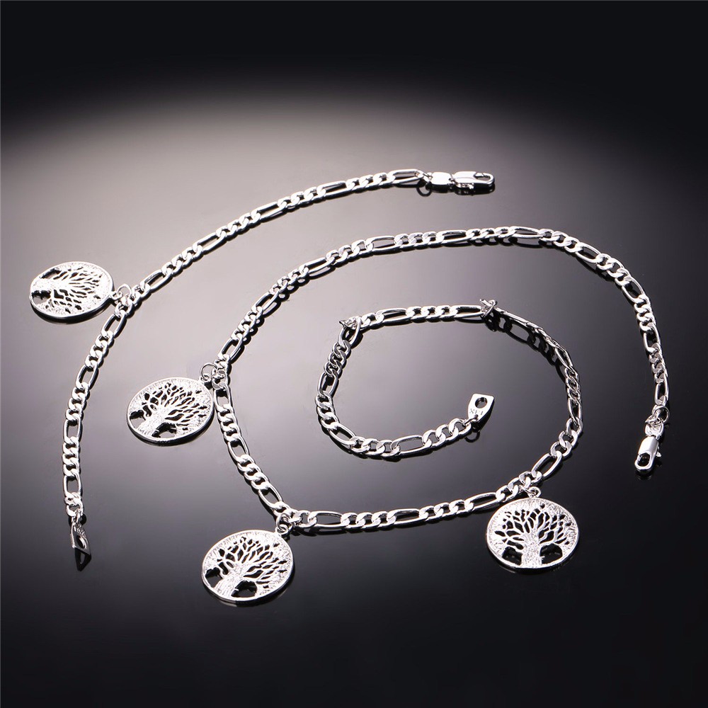 U7 Lucky Bracelet Necklace Set Trendy Gift Gold Color Charms Tree Of Life Russian Jewelry Set For Women S862