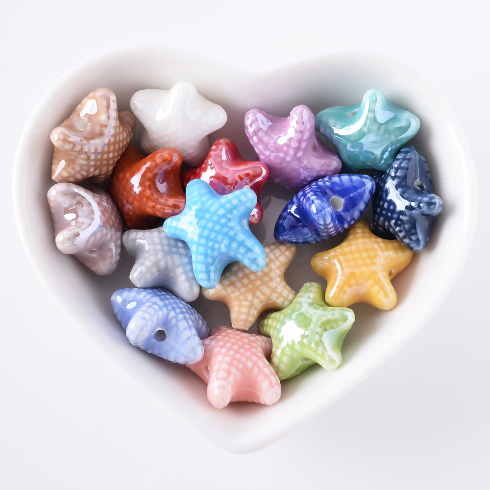 10pcs 10x19mm Ocean Ceramic Beads Color Starfish Loose Spacer Beads For Jewelry Making Diy Bracelet Necklace Accessories