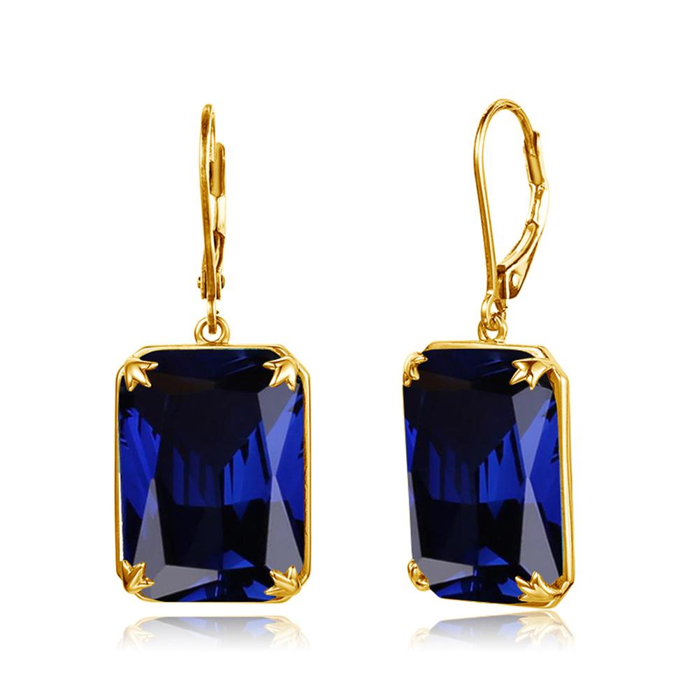 Szjinao 14K Gold Jewelry Set For Women Sparkling Blue Sapphire Pendant Earrings Ring Set Real 925 sterling silver Fine Jewellery