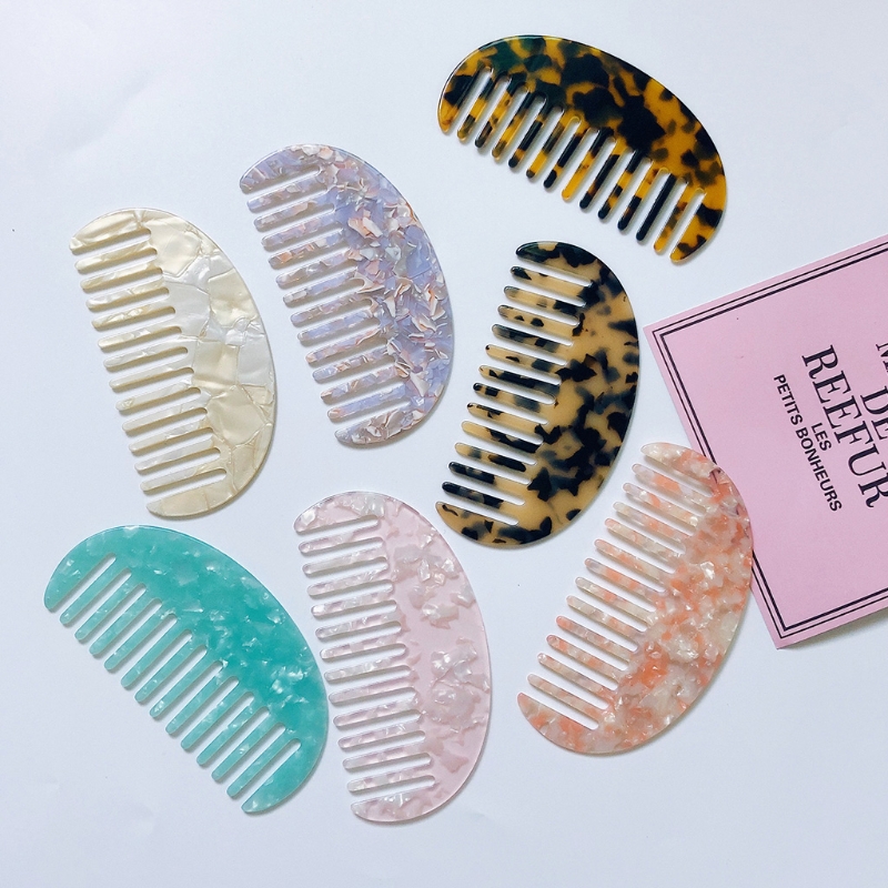 French Wide Tooth Pocket Hair Comb Marble Leopard Pattern Acetate Anti-Static Detangling Hairbrush Hairdressing Tool