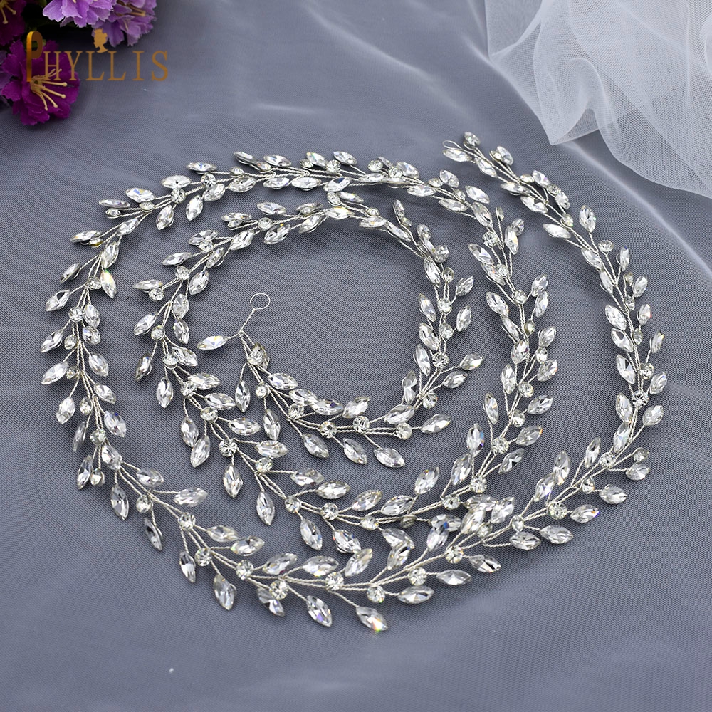 A274 Handmade 1M Bridal Headband Extra Long Wedding Tiaras Bride Hair Accessories Rhinestone Headpiece Crystal Women Hair Vine