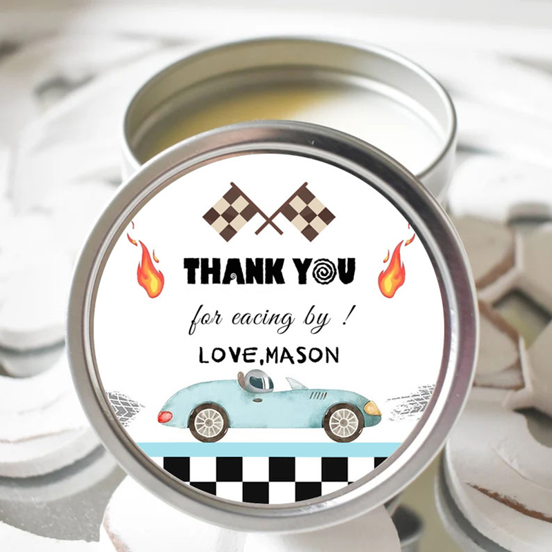 Racing Car Driving Sticker Lables Custom Name Race Car Theme Kid Boy Birthday Party Favor Thank You Stickers Baby Shower Decor