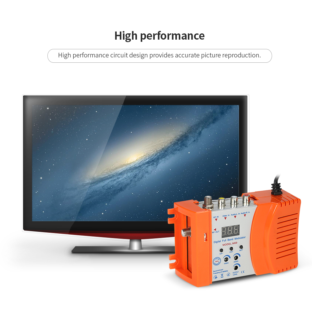 High Performance Auto RF Modulator Compact RF Modulator Audio Video TV Converter RHF UHF Signal Amplifier AC230V