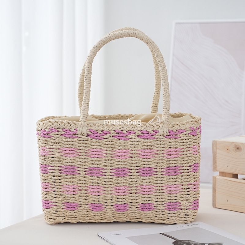 High quality women's designer retro practical forest style natural open temperament large capacity single shoulder grass woven bag pastoral style