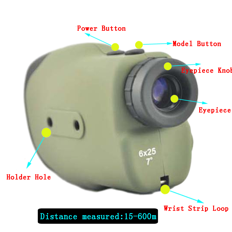 Visionking Compact Laser 6x25 Rangefinder 600 Meter BAK-4 HD Roof 7° Big Field Range Finder For Outdoor Hunting Golf Monocular