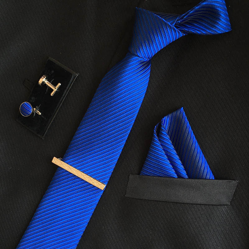 Striped Tie mens silk ties 8 cm necktie and cufflinks & Tie clip + hankies with 4 sets gravatas jacquard Striped Wedding lot