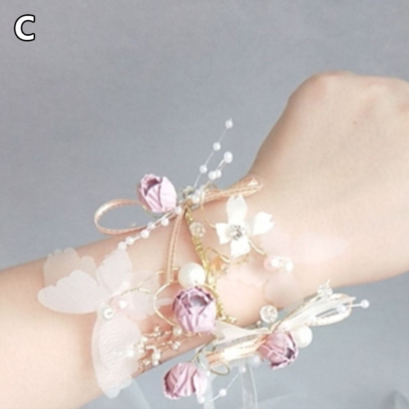 New Handmade Wedding Corsages Groom Boutonniere Bride Bridesmaid Bracelet Hand Wrist Flower Artificial Flowers Party Decor