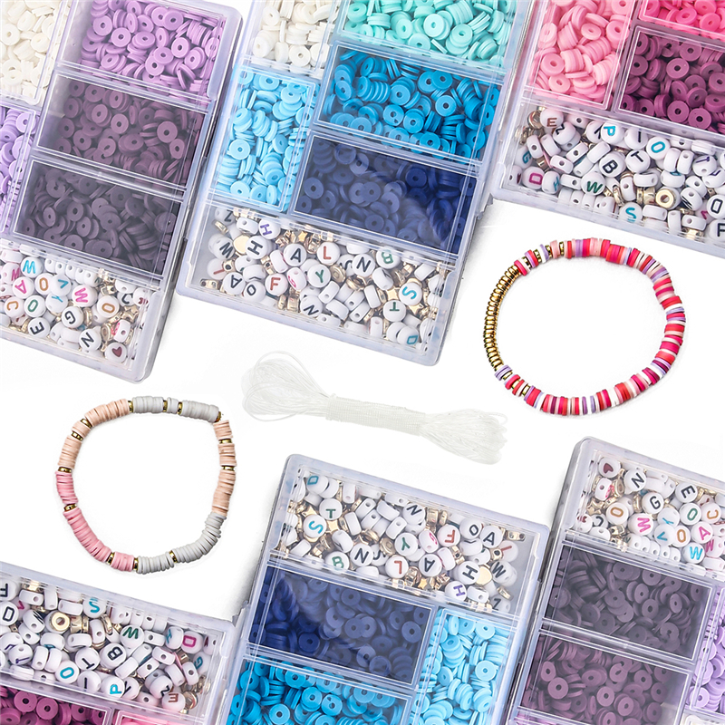 1160pcs/box 6mm Flat Round Polymer Clay Spacer Beads Kit with Box for Jewelry Making DIY Bracelets Earring Set