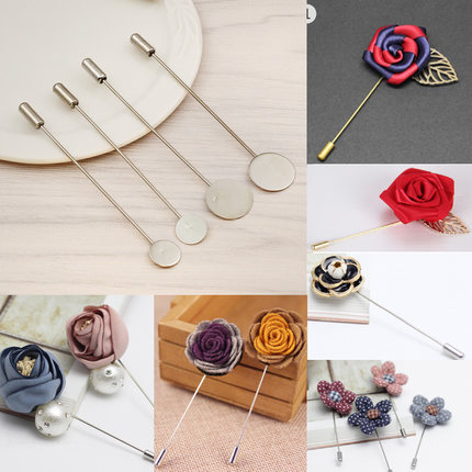 brooch lapel pin Flat Blank Setting base women men's shawl cape scarf findings connector safety hijab pins needles stoppers diy