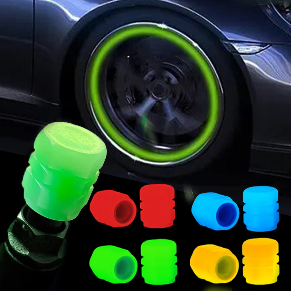 Car Luminous Tire Valve Cap Motorcycle Bike Wheel Nozzle Fluorescent External Accessories Decor Tyre Valve Stem Luminous Caps