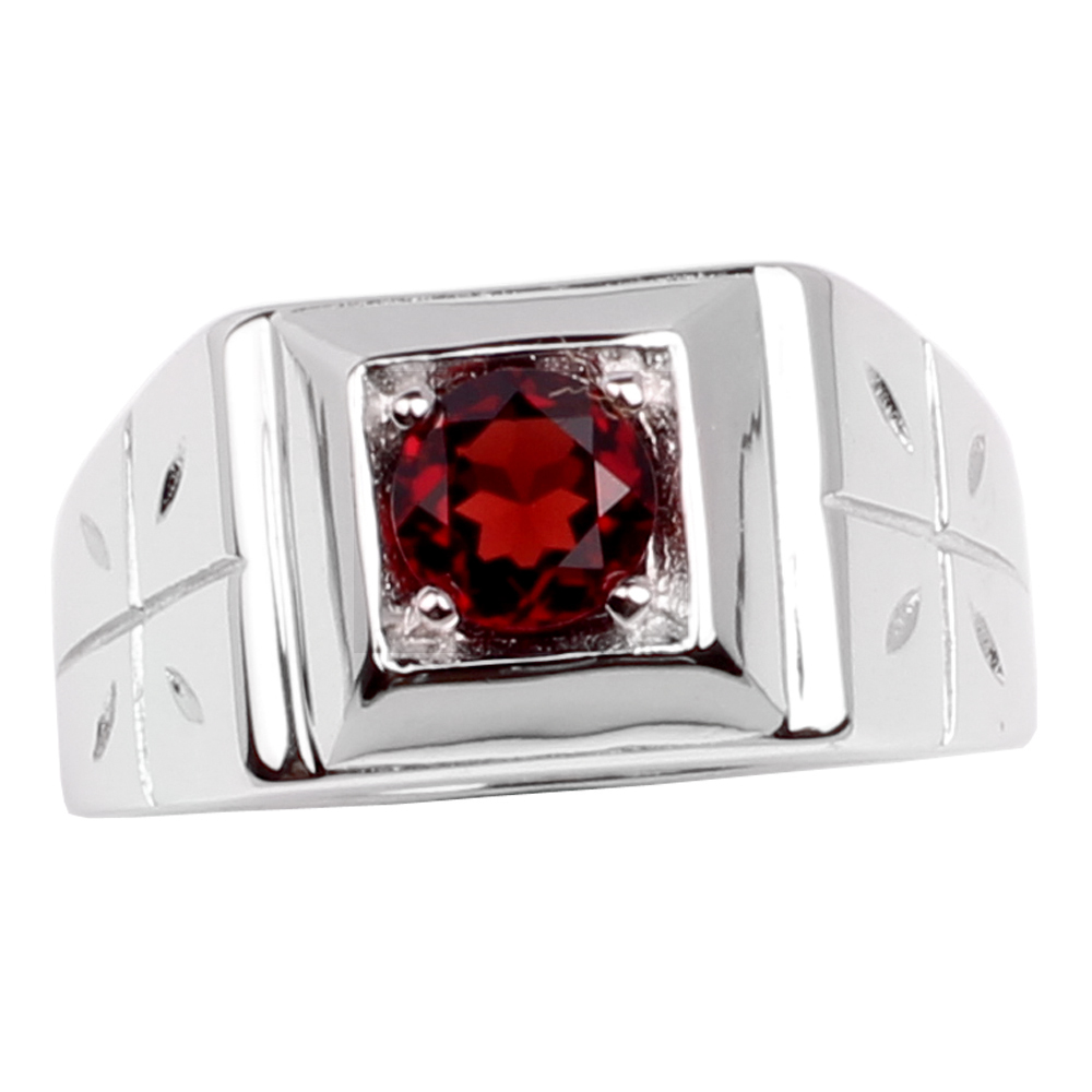 Natural Red Garnet 925 Sterling Silver Men Ring 6.0mm Stone Cross Mark January Birthstone Birthday Gift R510RGN