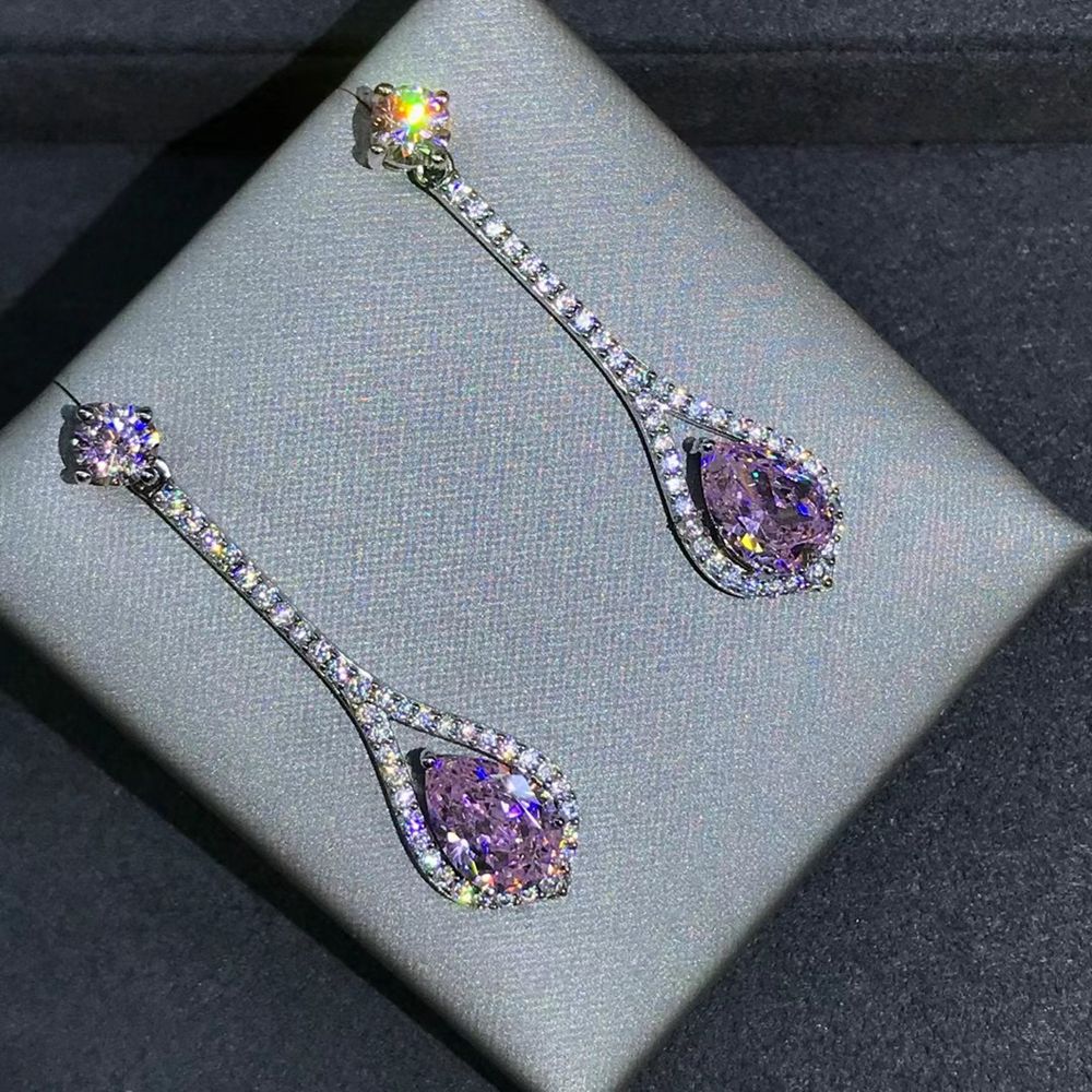 WUIHA Top Quality 925 Sterling Silver 3EX 2CT Pink Created Moissanite Wedding Engagement Customized Drop Earrings Fine Jewelry