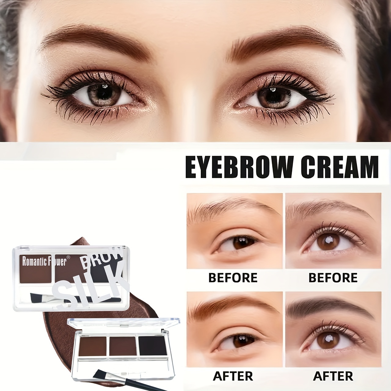 3-color long-lasting waterproof eyebrow gel palette with eyebrow brush - natural eyebrow gel that does not fade and creates perf