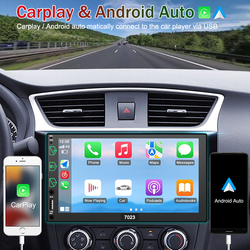 2023 Upgrade 7'' Apple CarPlay Car Stereo Portable HD Touch Screen Car Radio Bass Surround Bluetooth MP5 Player for All Cars
