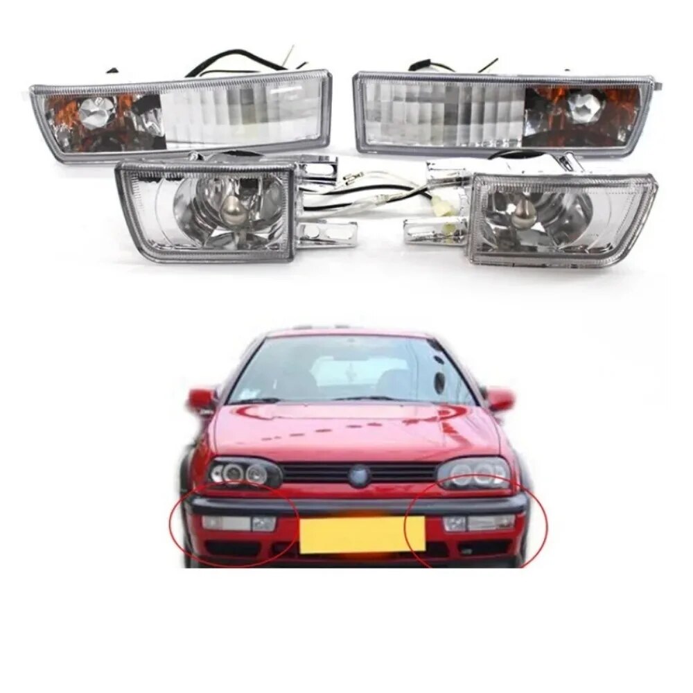 4PCS Set Car Front Bumper Fog Light+Turn Signal Lamp Car Bumper Light For Volkswagen Jetta Golf Mk3 Vento 1992 1993 1994-1997