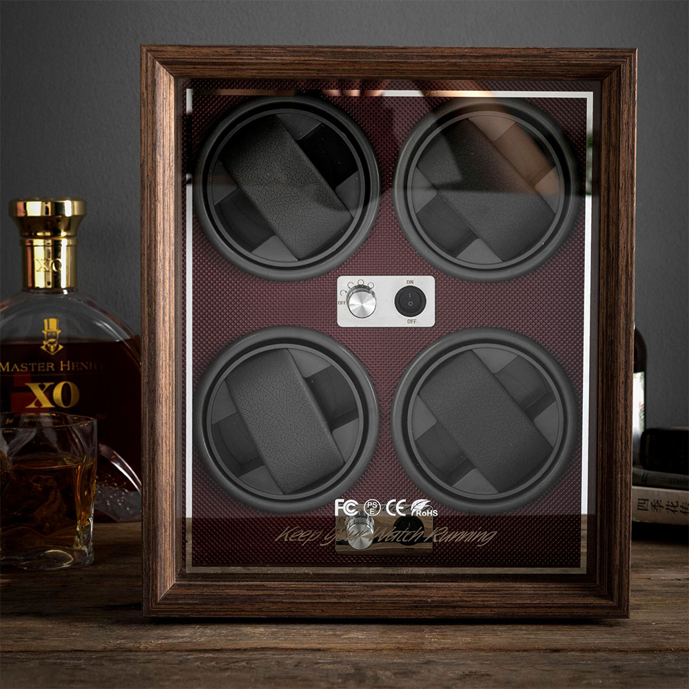 For Rolex 4 Watch Winders Case Automatic Watch Chain Loader Silent Motor Walnut Veneer Storage Display Watch Customizable Logo