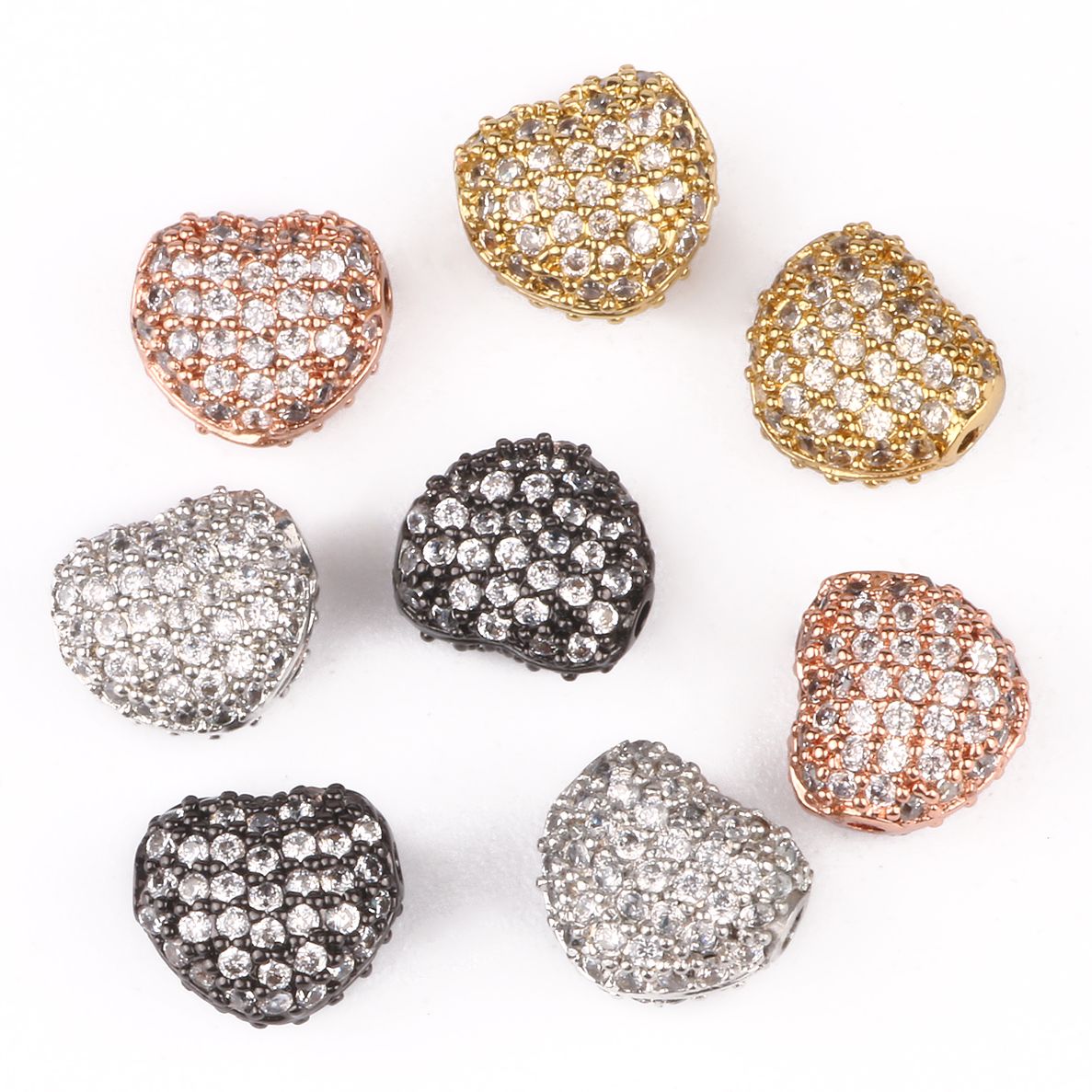 3pcs/lot Metal CZ Brass Micro Pave Love Heart Cubic Zirconia Spacer Beads For Jewelry Making Men's Bracelet Charms Accessories