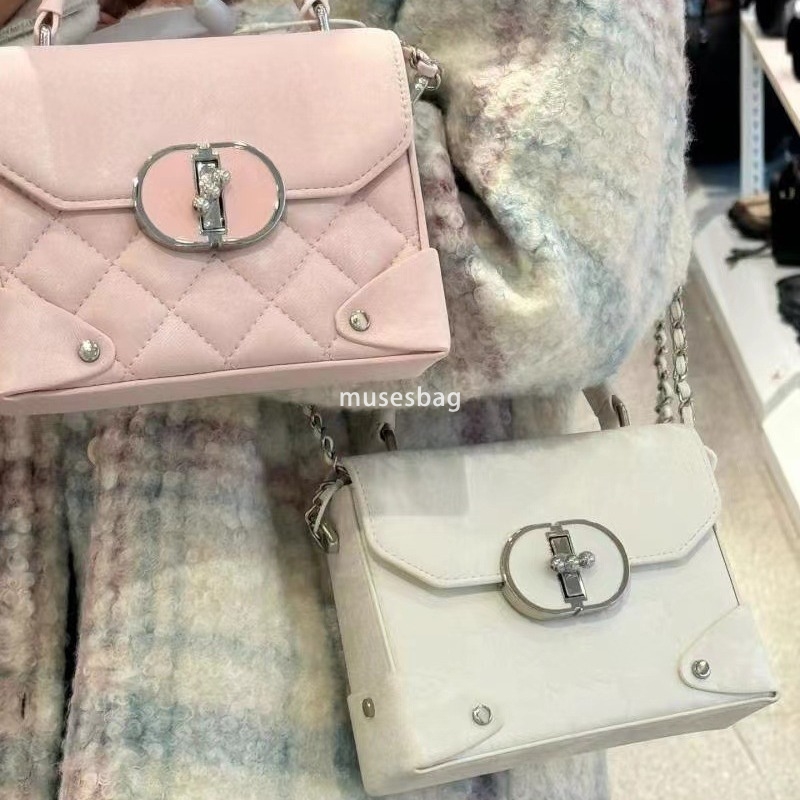 Street trend niche design small fragrant wind diamond grid embroidery thread pink cute and sweet box bag new high-end niche chain small square bag