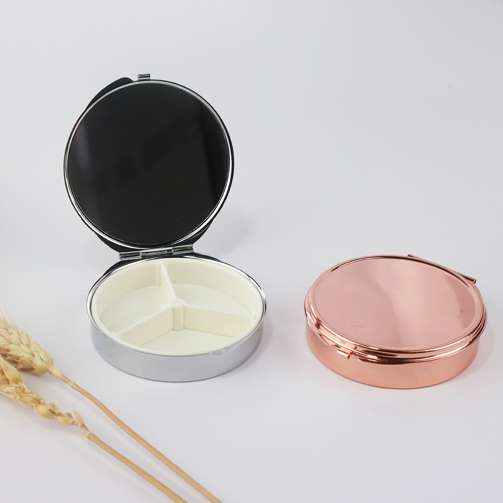 5/10pcs 68mm Round Pill Box with Mirror Blank Compartment Three Days Pill Box Container Drug Holder Medicine Tablet Pill Box
