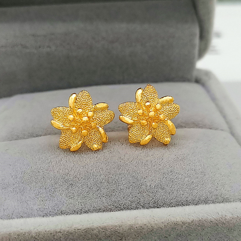 24K Gold GP Stud Earrings For Women African Gold Color Flower Earing Brincos Femme Pendientes Oorbellen Wedding Jewelry Bijoux