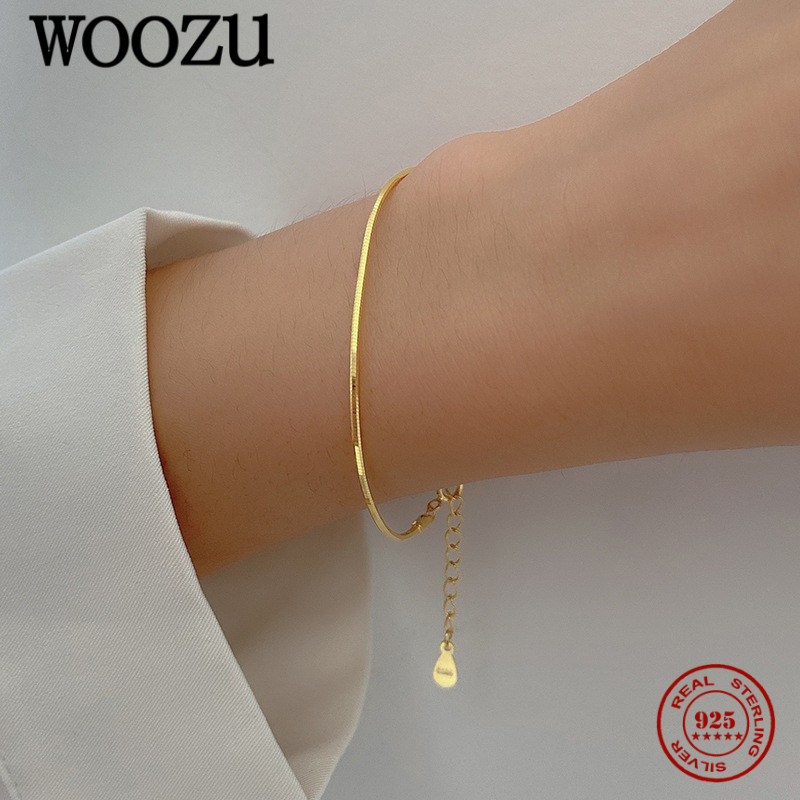 WOOZU 925 Sterling Silver Korean Glossy Snake Bone Chain Bracelets For Women Statement European Hip Hop Exquisite Jewelry Gift