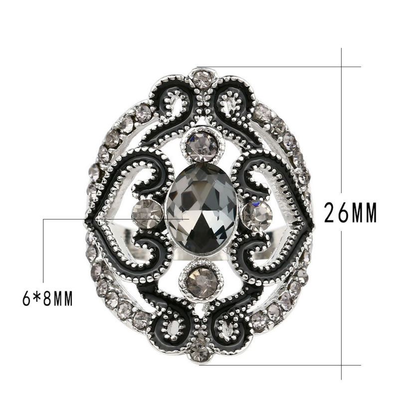 Statement Indian Jewelry Accessories Punk Vintage Tibetan Silver Rings For Women Cheap Black Hollow Out Flower Enamel Ring