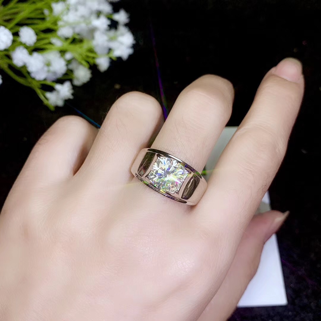 D Color Moissanite Ring for Man 0.5ct To 3ct VVS1 Grade Moissanite Man Ring 925 Silver Moissanite Jewelry