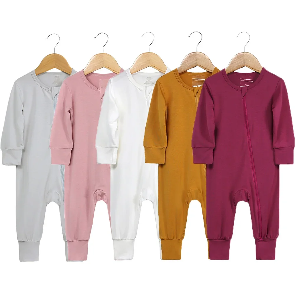 Baby Romper Bamboo Fiber Baby Boy Girl Clothes Newborn Zipper Footies Jumpsuit Solid Long-Sleeve Baby Clothing Pajamas 3 6 9 12M