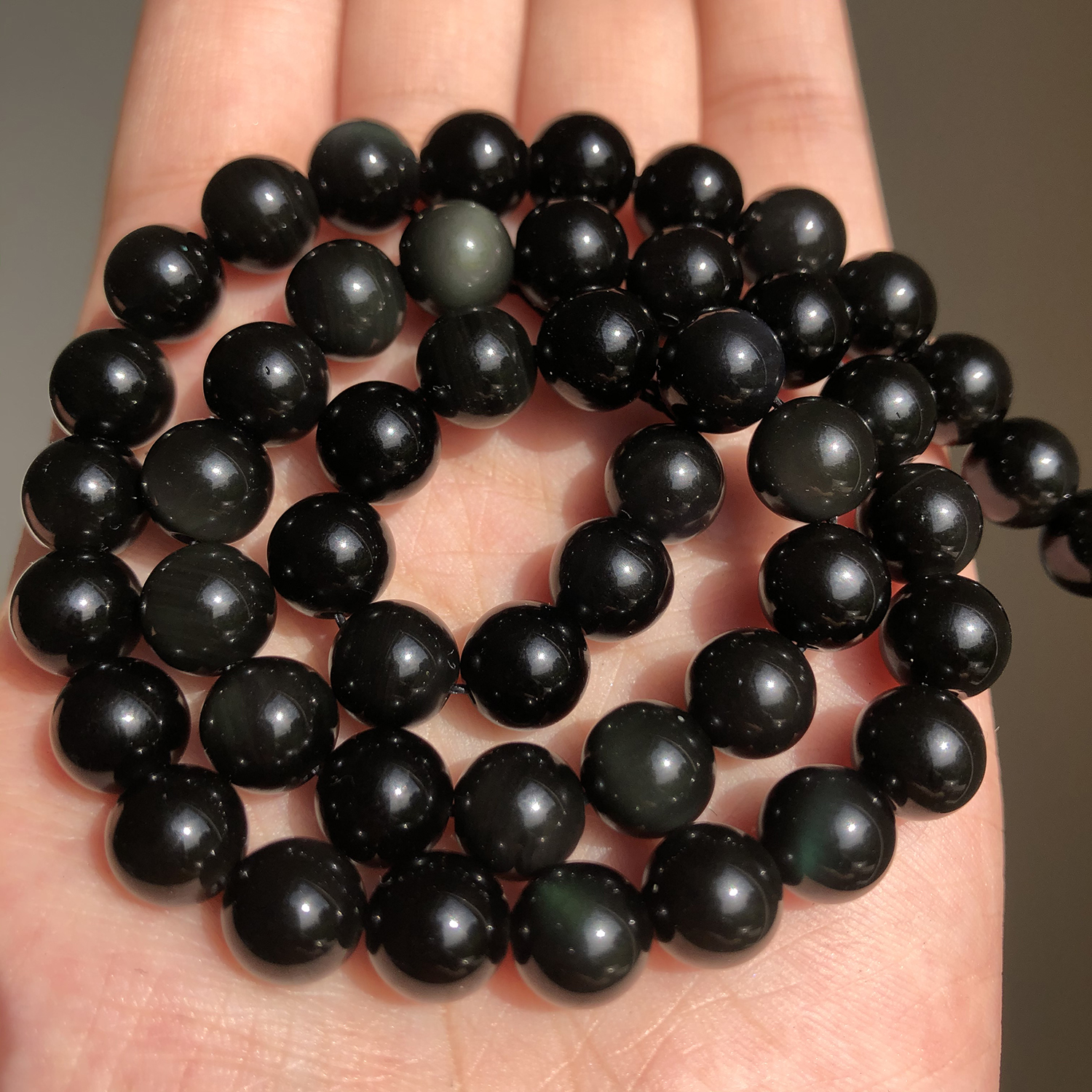Natural Stones Black Agates Hematite Cat Eye Loose Spacer Round Mineral Beads for Jewelry Making Needlework Diy Bracelets 15''