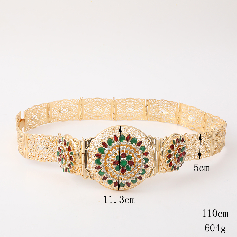 Luxury big size zinc alloy women's crystal belt jewelry aristocratic round hollowed-out wedding waist chain accessories