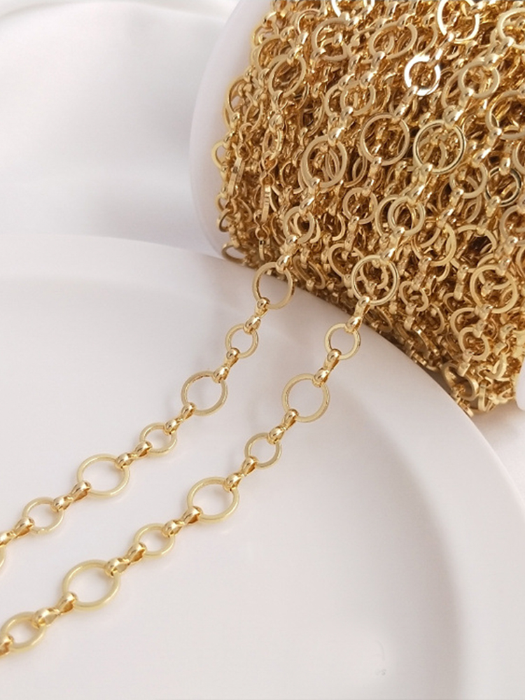 Pure Brass 14K Gold Plated Chunky Circle Link Chain Bulk O Shape Chain for DIY Women Necklace Bracelet Anklet Making Supplies