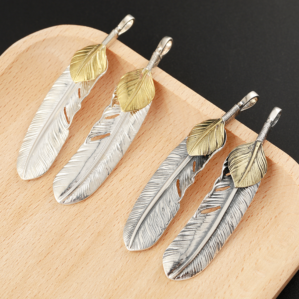 S925 Sterling Silver Charm Vintage Necklace Takahashi Goro Simple Indians Feather Pendant For Man P002