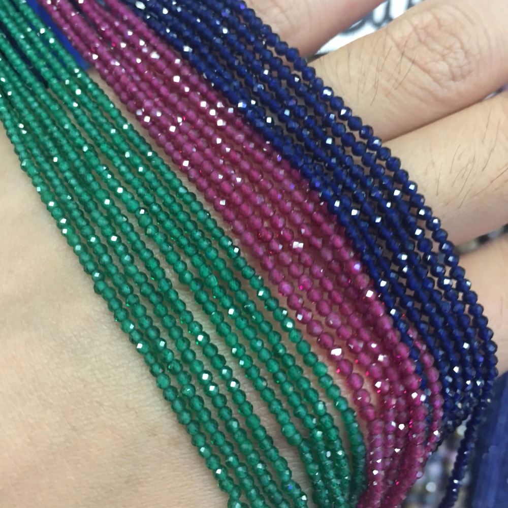 2mm Natural Rubys Sapphires Emeralds Stone Beads Faceted Red Blue Green Gem Stone Beads For DIY Jewelry Necklace Bracelet Making