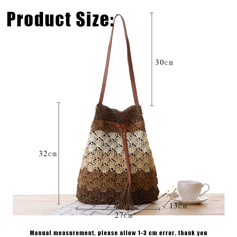 YoReAi 2022 New Bohemian Straw Bags for Women Wavy stripes Beach Handbags Summer Rattan Shoulder Bags Handmade Knitted Travel