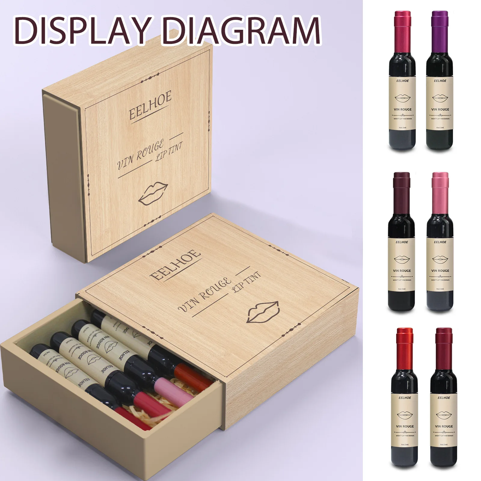 EELHOE Red Wine Bottle Lip Gloss Dyelip Liquid Set Waterproof Moisturizing Non-Fading Bottle Lipstick Makeup Gift Sexy Cosmetic