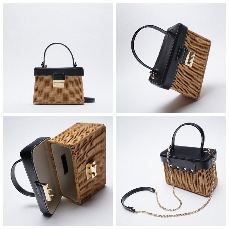 ZA Straw Bag Customized Vintage Woven Rattan Crossbody Bags Casual Straw Handbag Shoulder Beach Bag Clutch Handmade