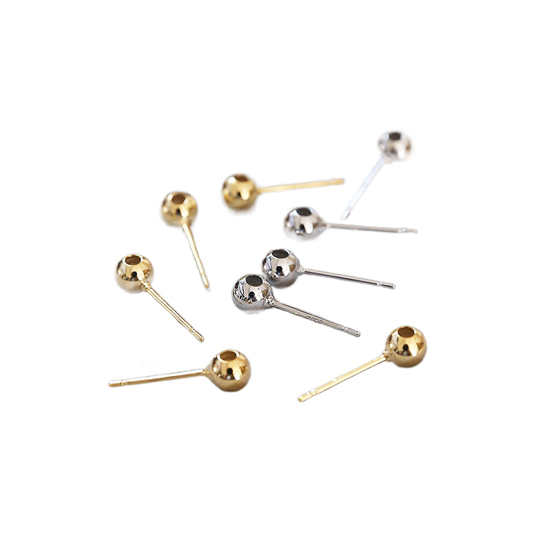 18K Gold Plated Round Bead pierceable stud S925 silver DIY earrings hair accessories material 10pcs