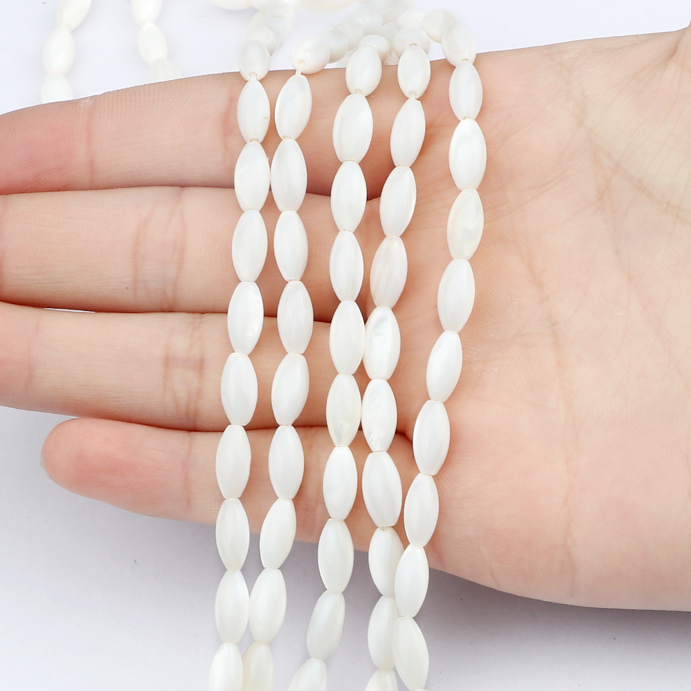 Wholesale 5*10MM White Rice Shape Freshwater Shell Beads Oval Natural Mother of Pearl Snail Shell Beads DIY Craft 15" Per Strand