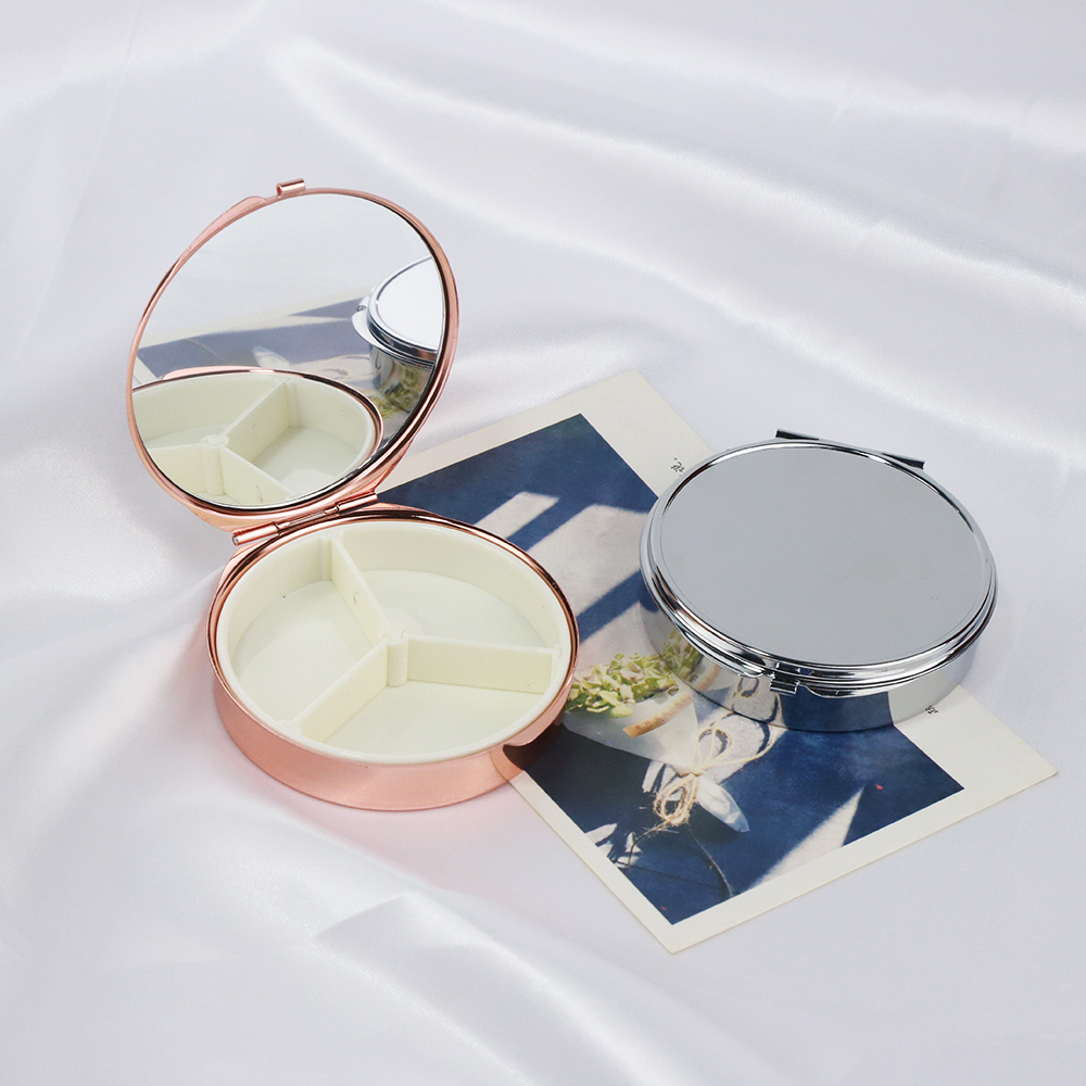5/10pcs 68mm Round Pill Box with Mirror Blank Compartment Three Days Pill Box Container Drug Holder Medicine Tablet Pill Box